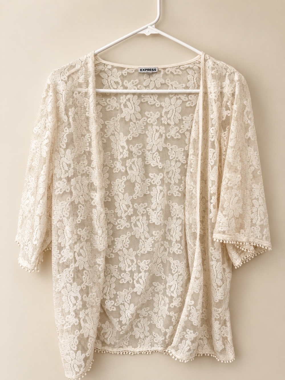 Express Women's Lace Kimono Cover-Up in Cream Xs